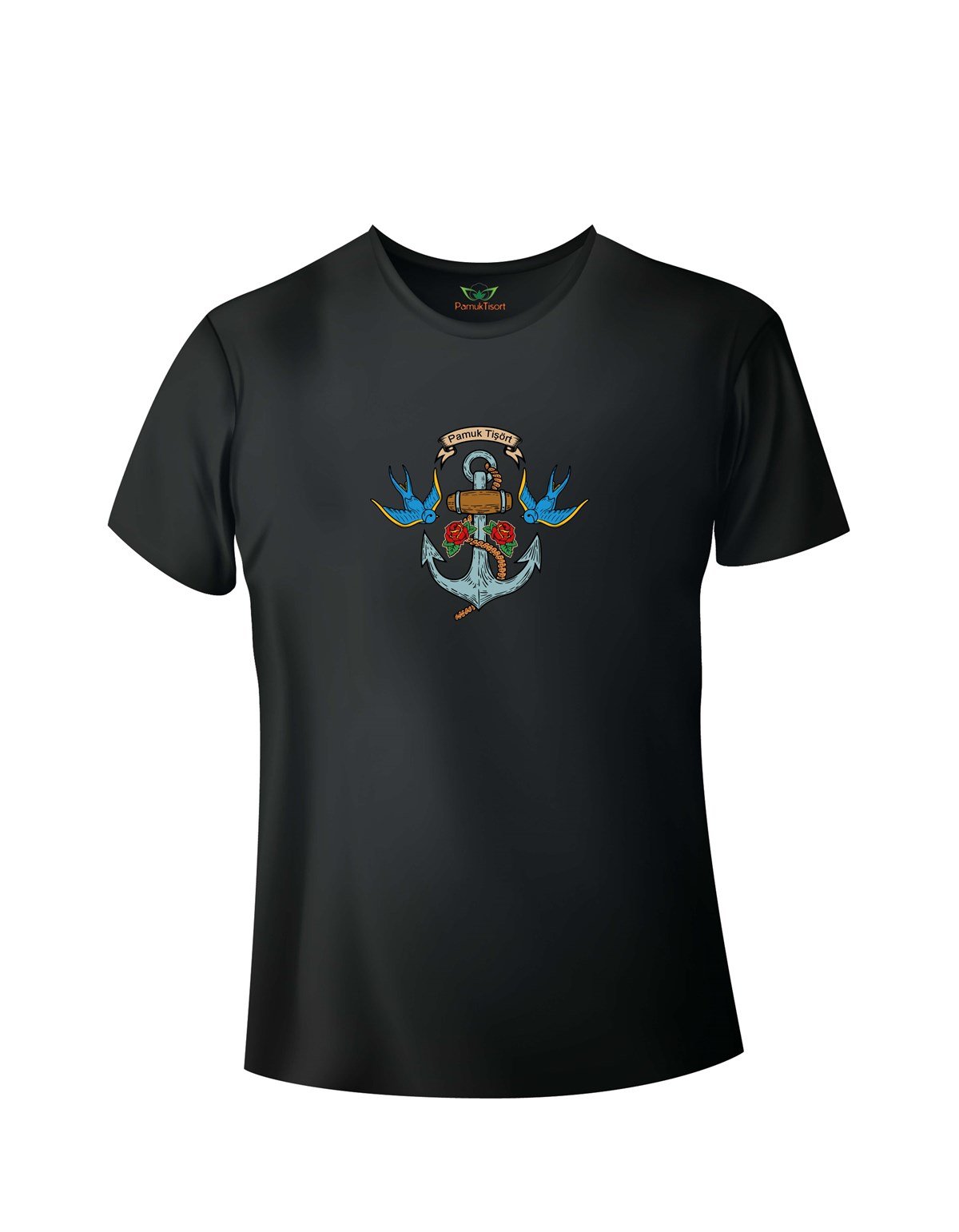 Kuşlar ve Çapa Baskılı Basic Tshirt