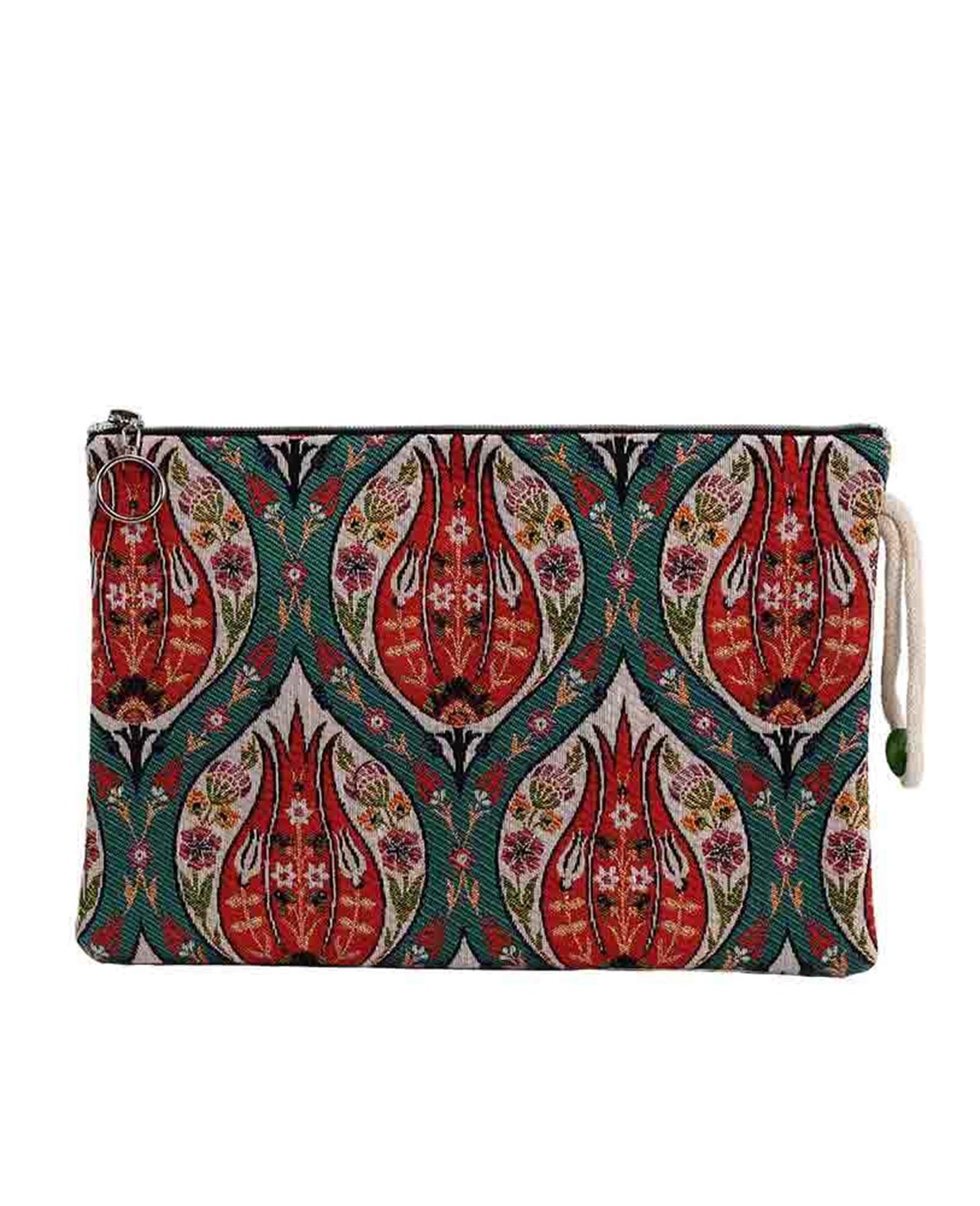 Lale Desenli Goblen Dokuma Makyaj Çantası (Clutch)