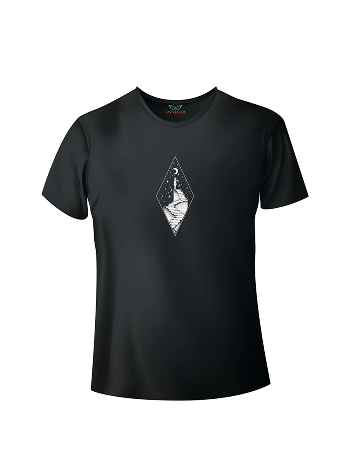 Merdivendeki Kız Baskılı Regular Beyaz Bisiklet Yaka T-shirt