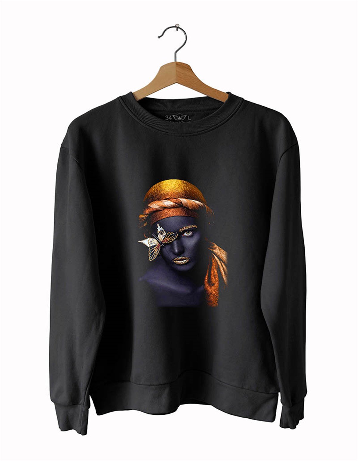 Model Kadın 2 Baskılı Slim Fit Siyah Sweatshirt