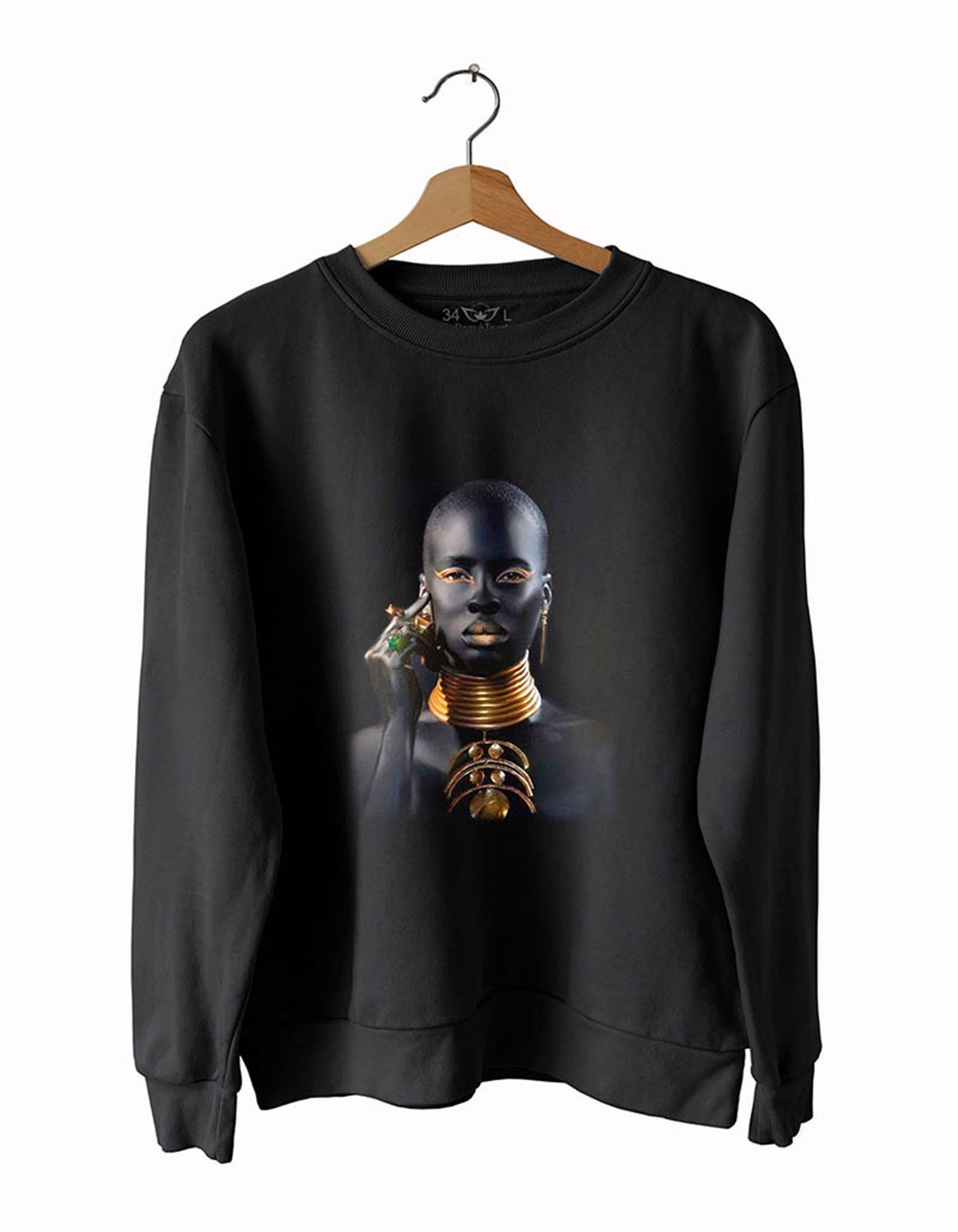 Model Kadın 5 Baskılı Slim Fit Siyah Sweatshirt