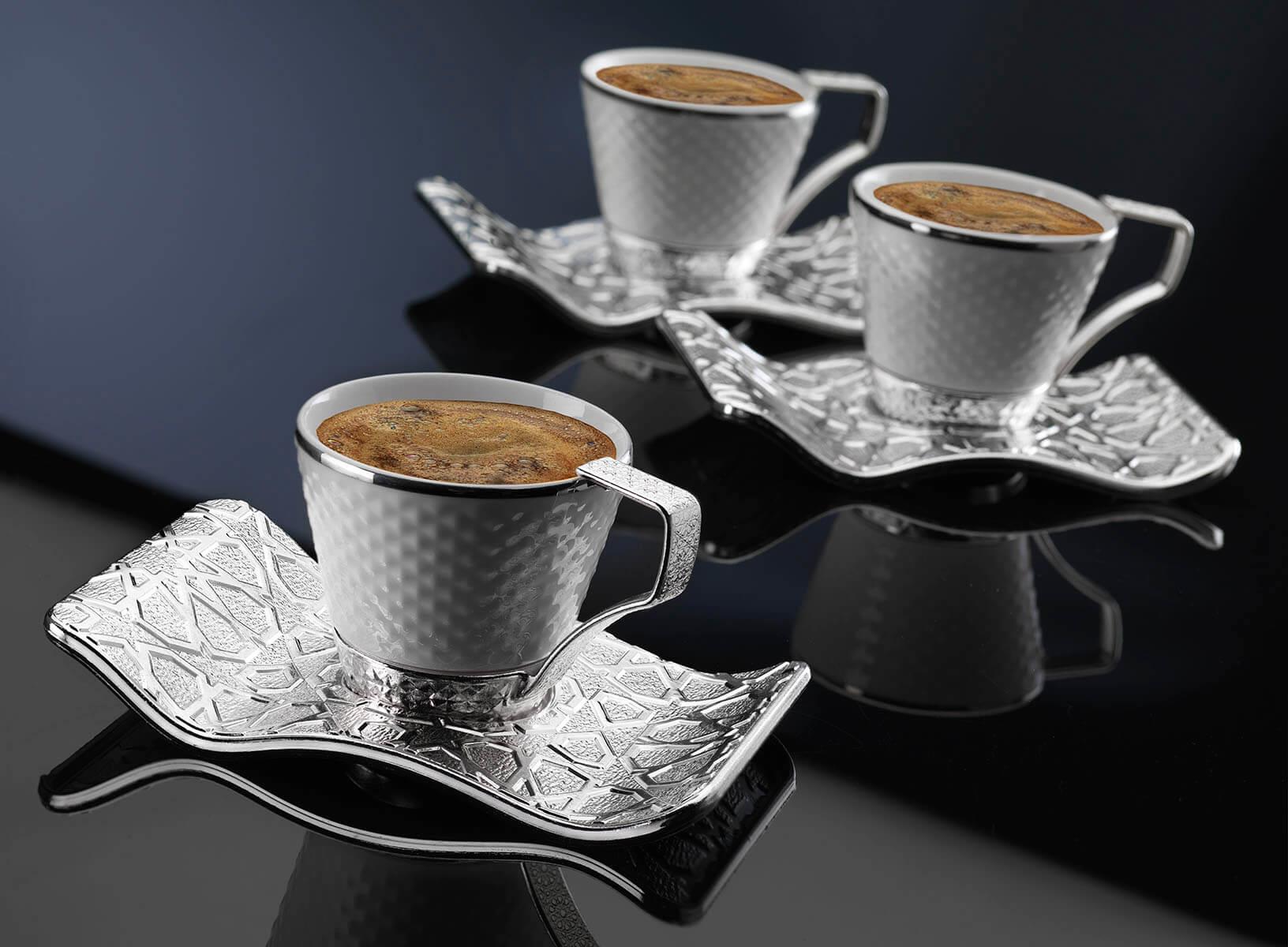 Selçuklu Tırtıklı Kahve Seti-Gümüş Teknobutik.com'da
