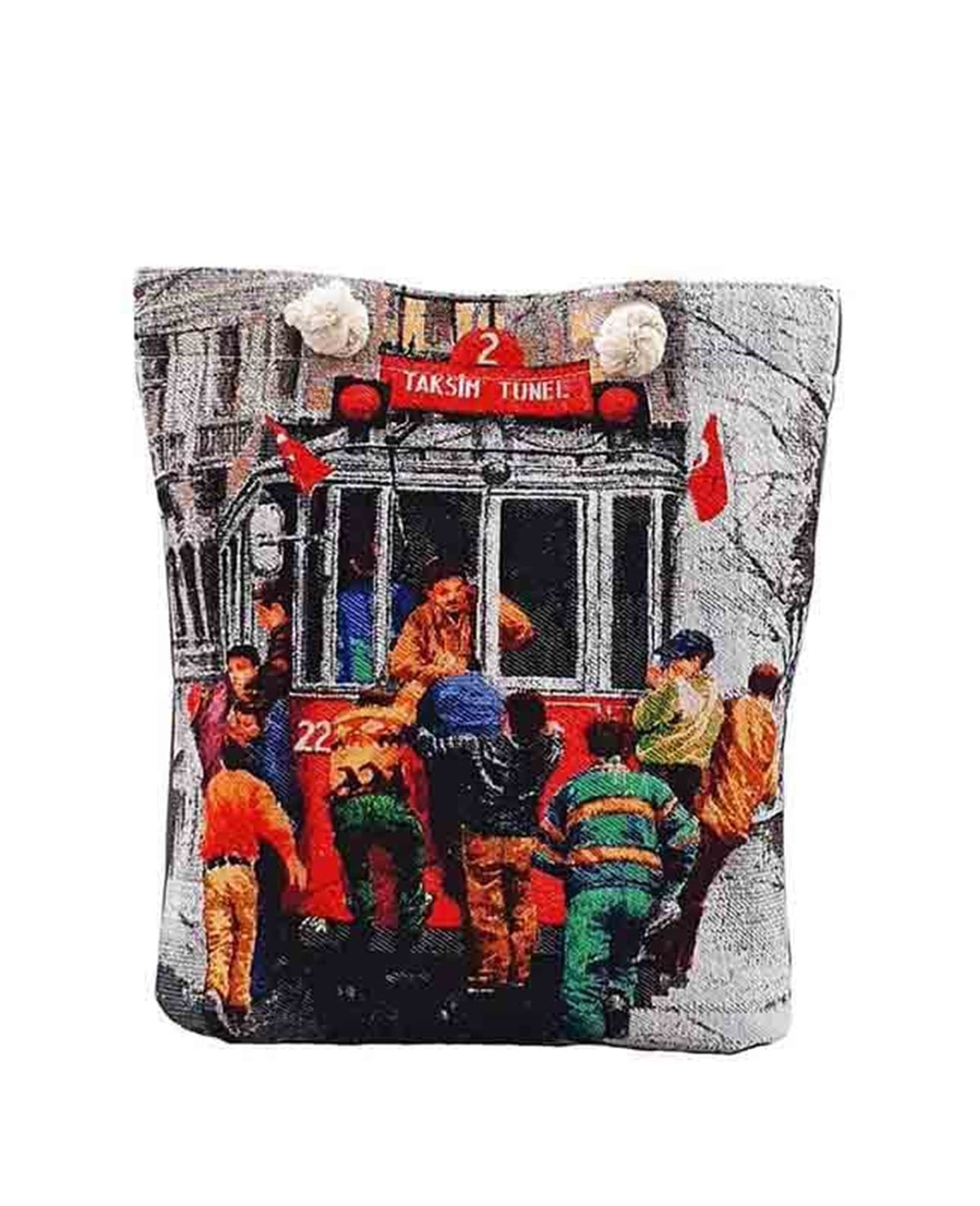 Taksim Tranvay Desenli Goblen Dokuma Heybe Çanta