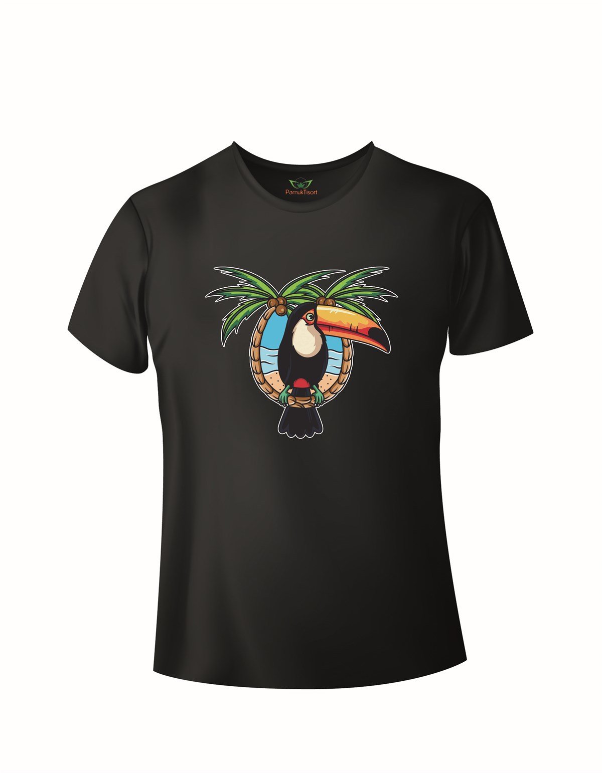 Tukan Baskılı Regular Beyaz Bisiklet Yaka T-shirt