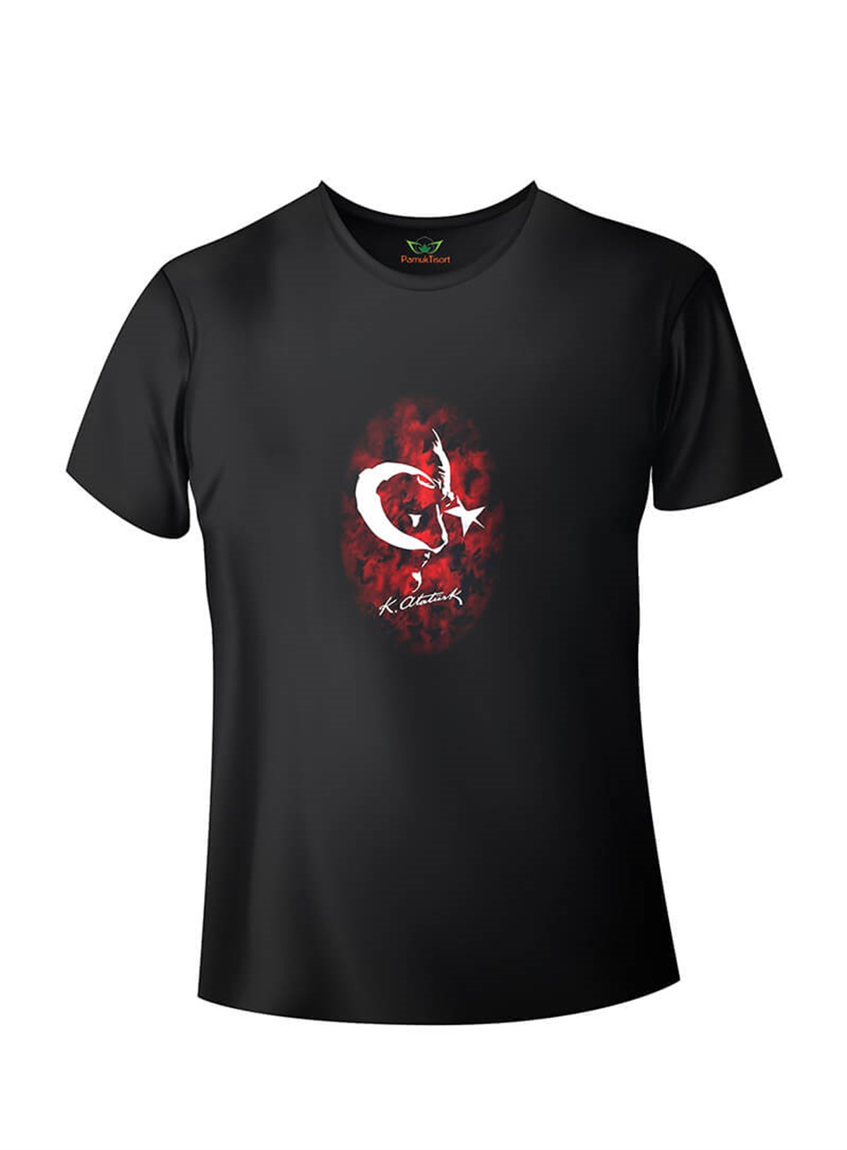 Türk Bayrağı Atatürk Tasarım Baskılı Siyah Basic T-shirt Teknobutik.com'da