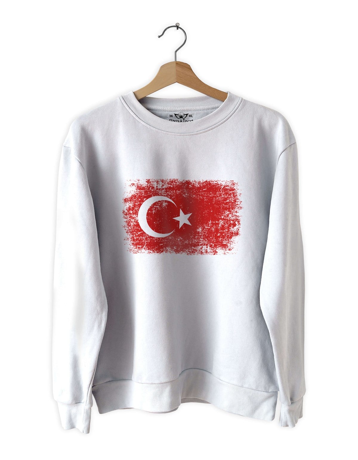 Türk Bayrağı Baskılı Slim Fit Siyah - Beyaz Sweatshirt