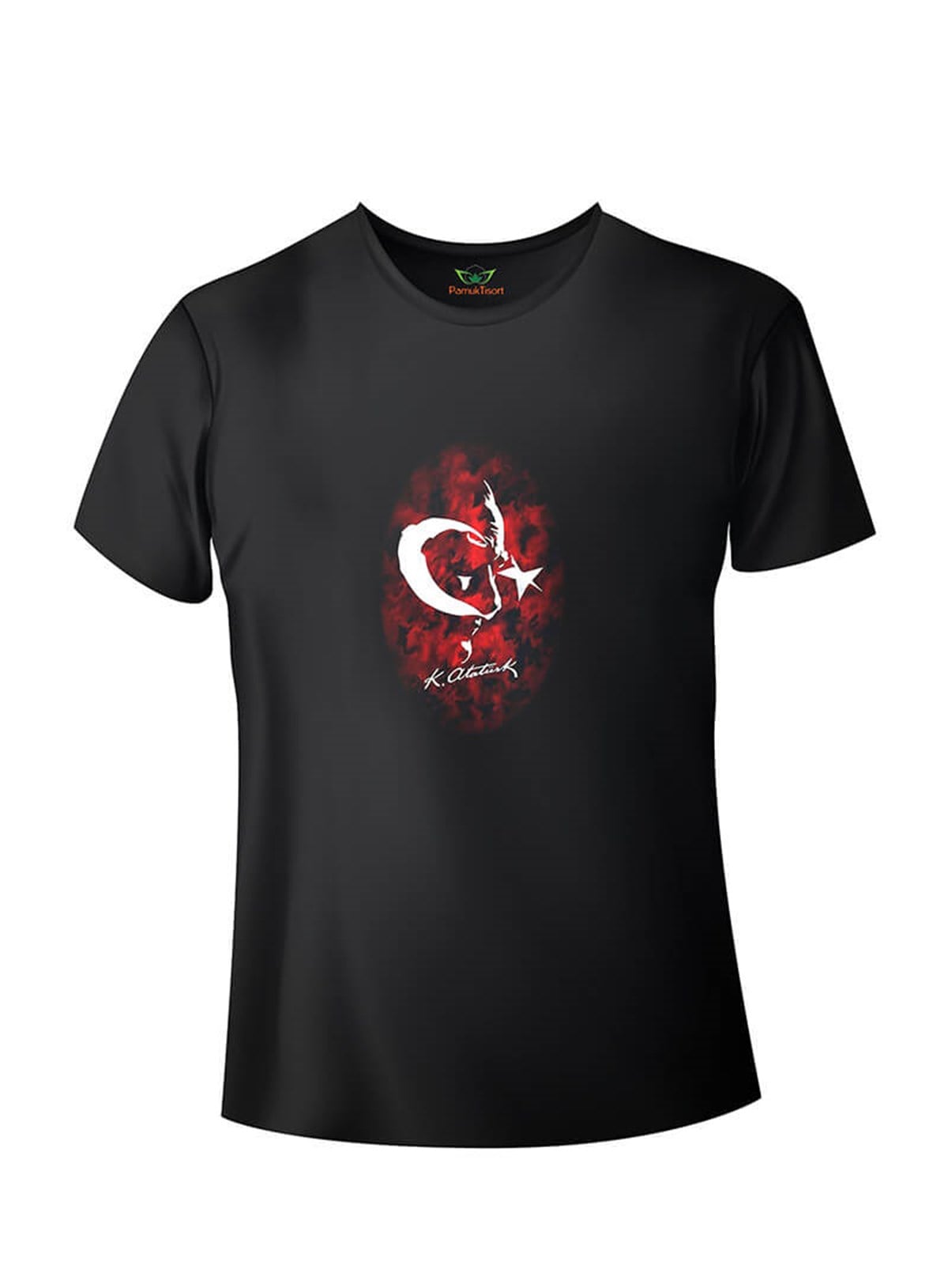 Türk Bayrağı ve Atatürk Baskılı Siyah Basic T-shirt Teknobutik.com'da
