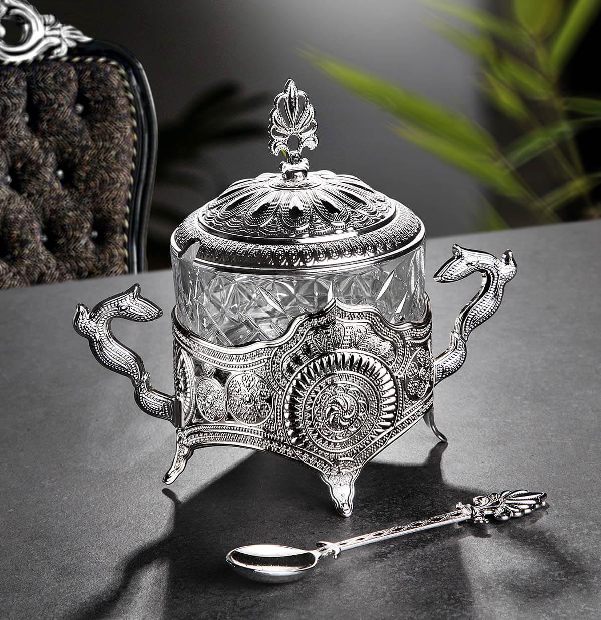 Yuvarlak Cam Şekerlik-Gümüş Teknobutik.com'da