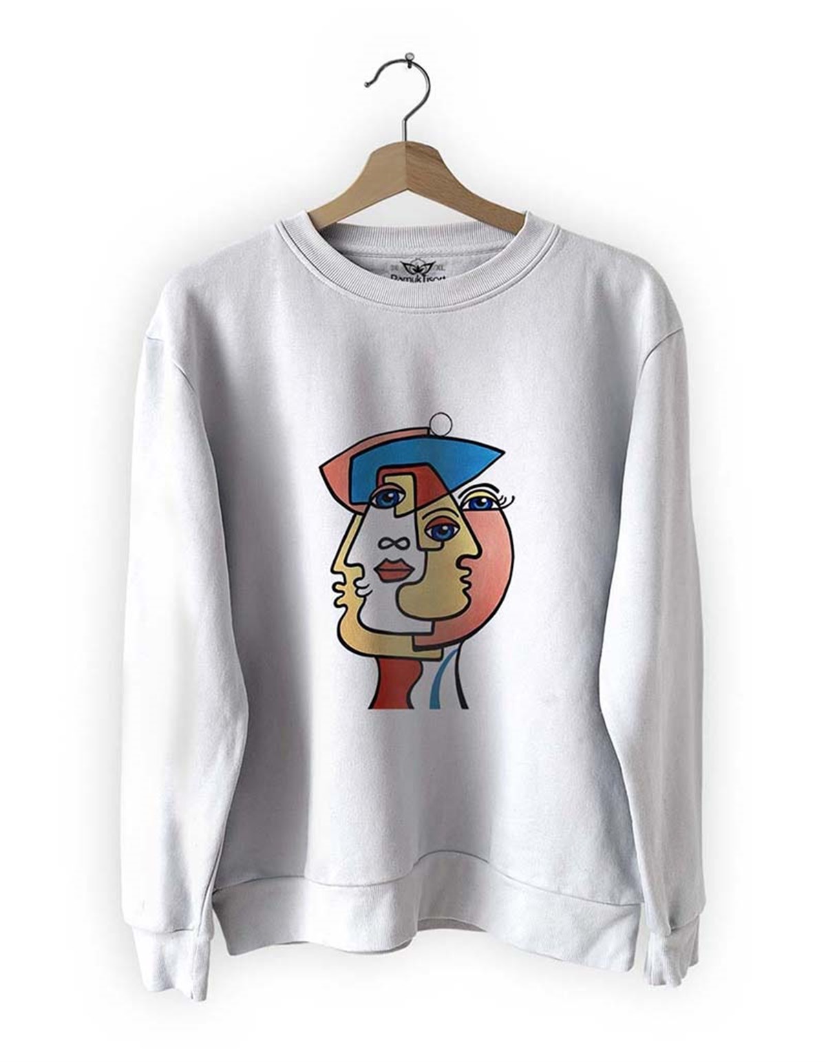 Yüzler 12 Basklı Slim Fit Pamuk Sweatshirt
