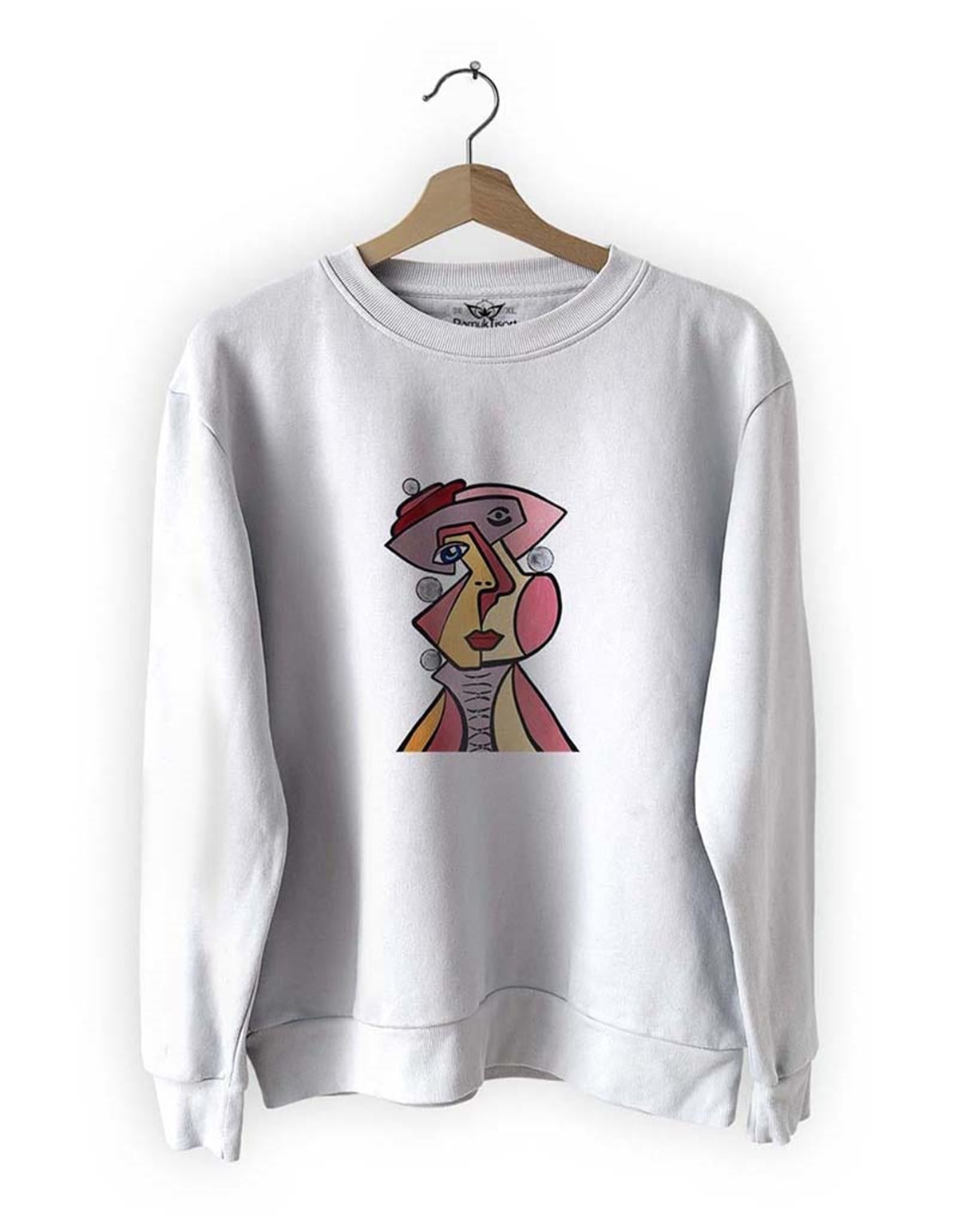 Yüzler 13 Basklı Slim Fit Pamuk Sweatshirt