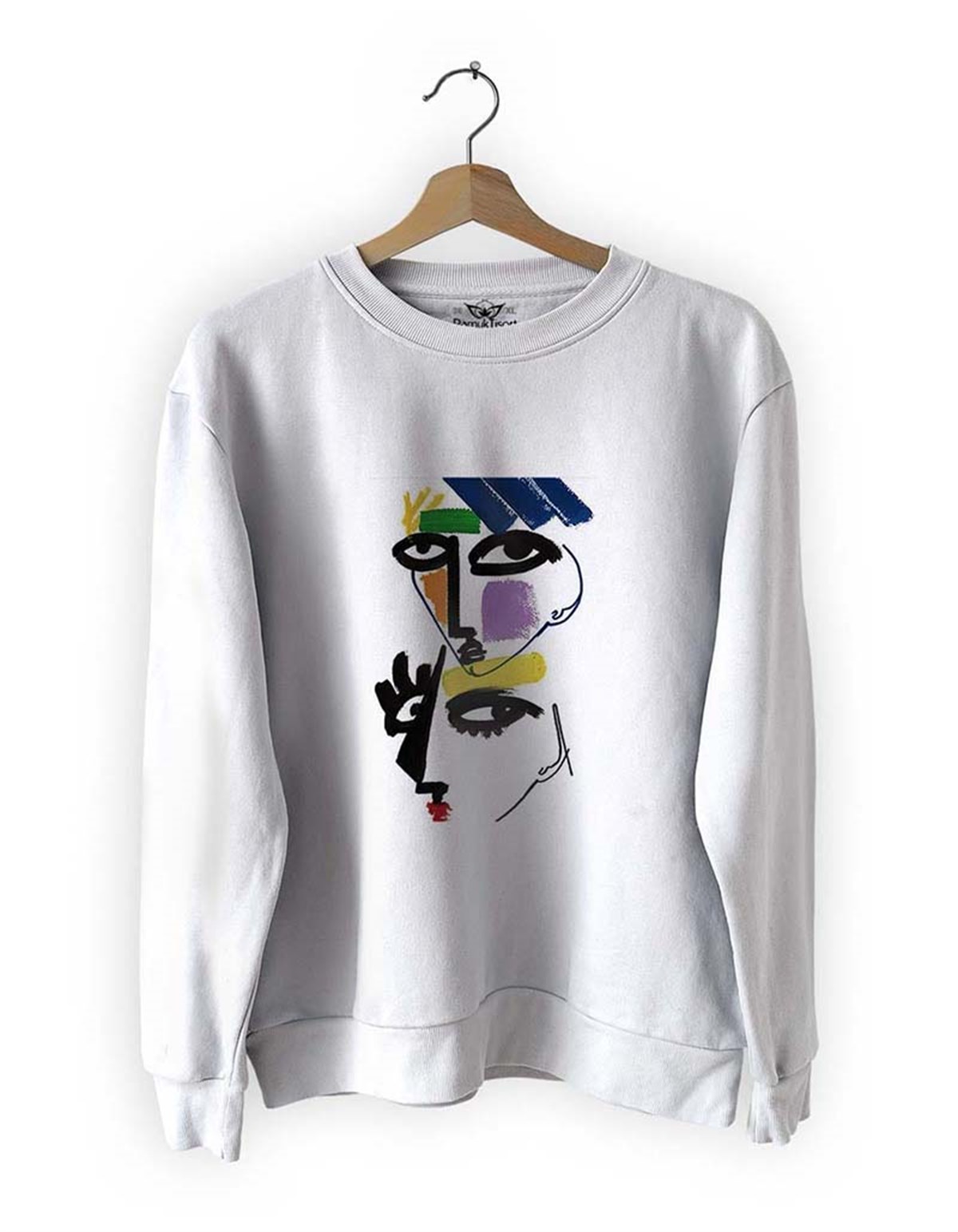 Yüzler 5 Basklı Slim Fit Pamuk Sweatshirt