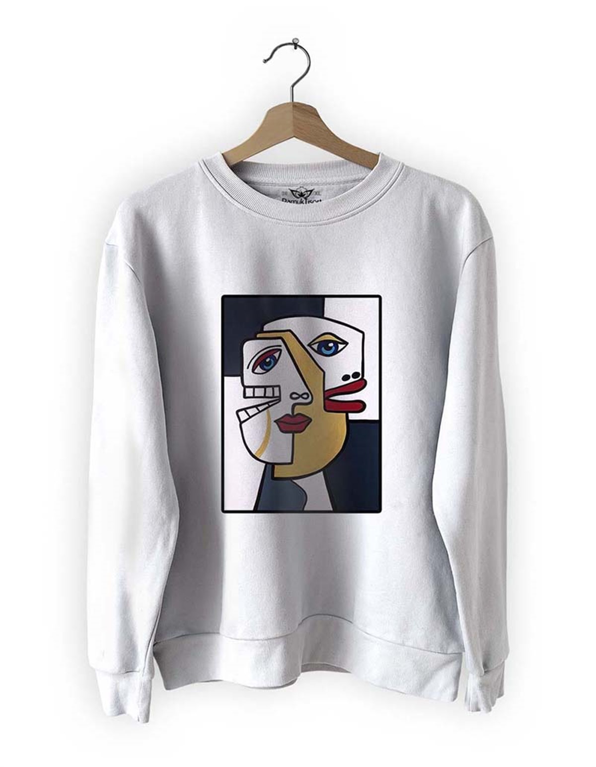 Yüzler 7 Basklı Slim Fit Pamuk Sweatshirt