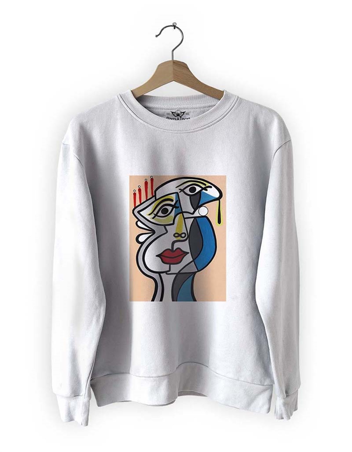 Yüzler 9 Basklı Slim Fit Pamuk Sweatshirt
