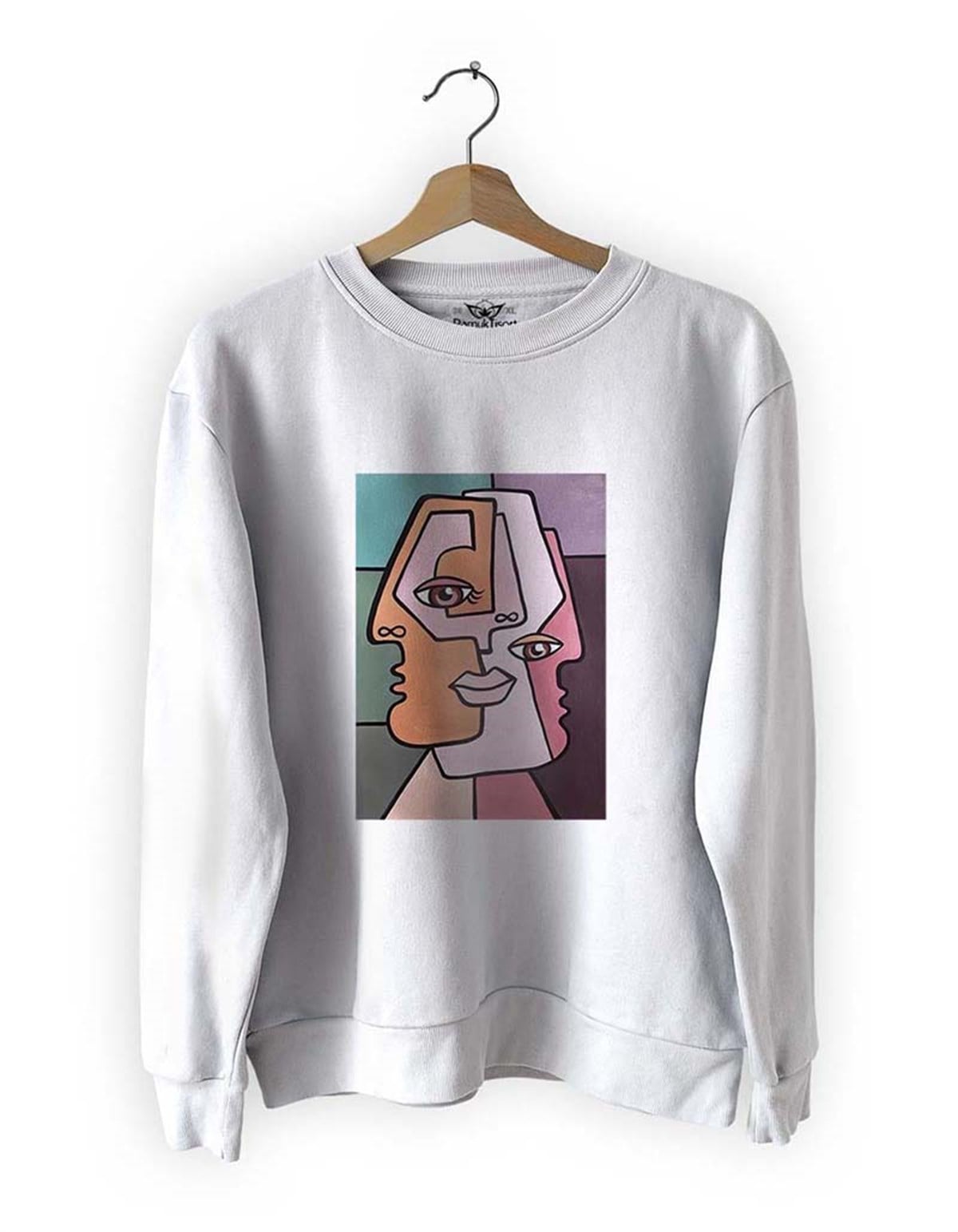 Yüzler4 Basklı Slim Fit Pamuk Sweatshirt