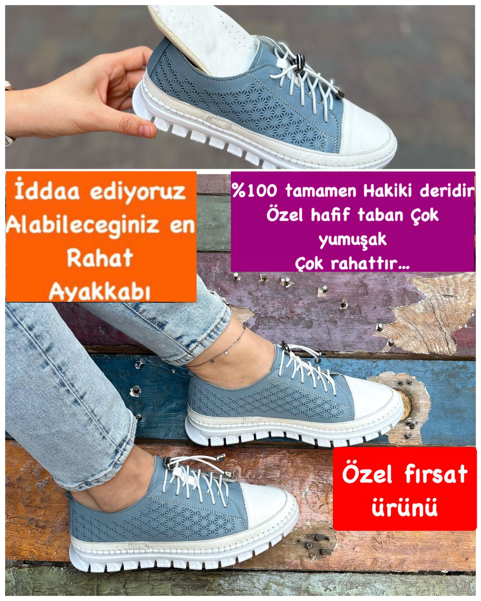 Buğra erol Hakiki Deri hafif taban ayakkabı gerbiy mavi beyaz -84