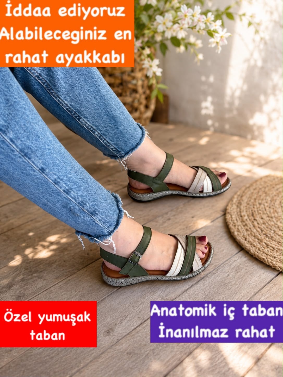 Buğra erol Hakiki Deri slikon yumuşak tabanlık green life sandelet