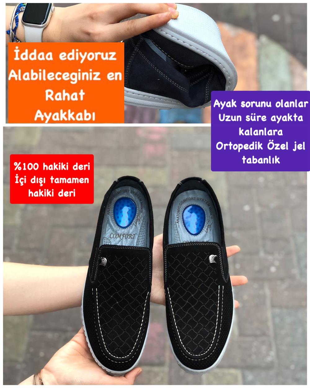 Buğra erol Ortopedik Jel tabanlıklı Hakiki deri Ayakkabı keji siyah