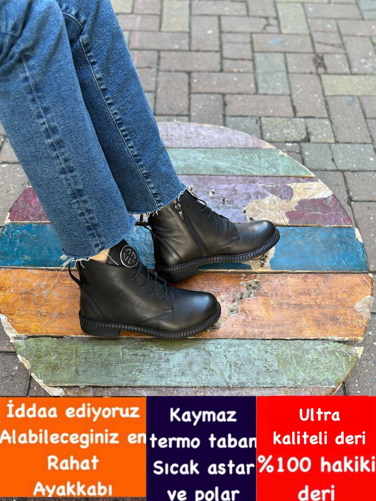 Buğra erol Ortopedik Tabanlıklı Hakiki Deri Bot castle tokalı siyah -304558