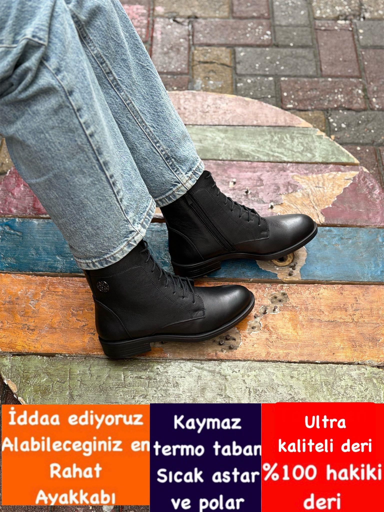 Buğra erol Ortopedik Tabanlıklı Hakiki Deri Bot castle sade siyah -30455