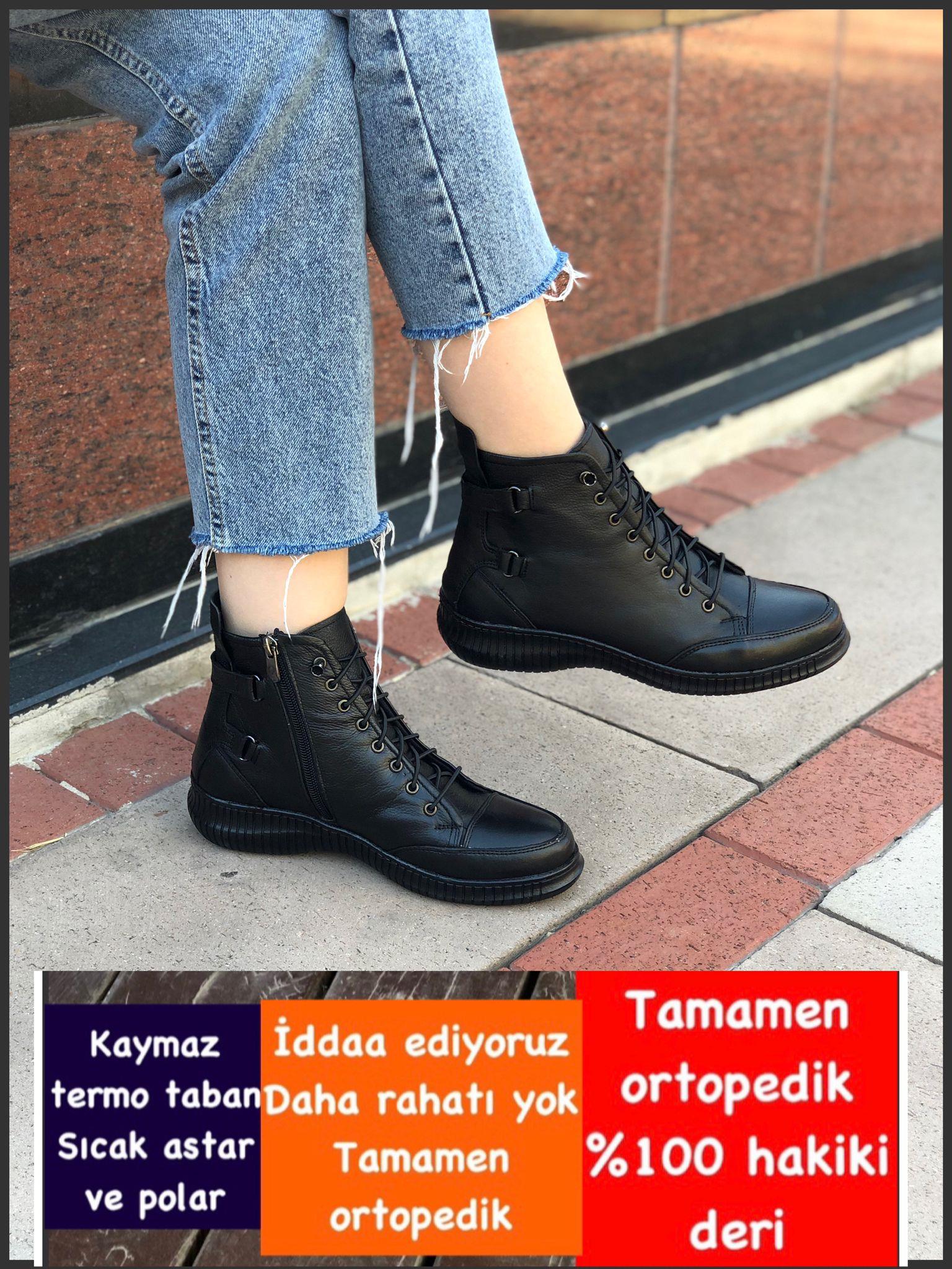 Buğra erol Ortopedik Tabanlıklı Hakiki Deri Bot lena
