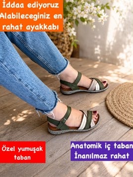 Buğra erol Hakiki Deri slikon yumuşak tabanlık green life sandelet
