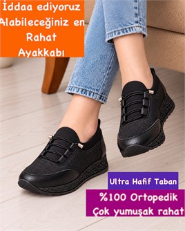 Buğra erol Kadın Çift Kat Ortopedik Tabanlıklı Ayakkabı siyah sim cıntak 