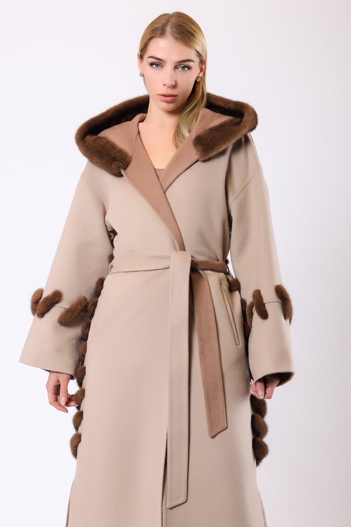 معطف صوف ألبكة بيج Margaret بكسوة من الفرو, LC Leather Club