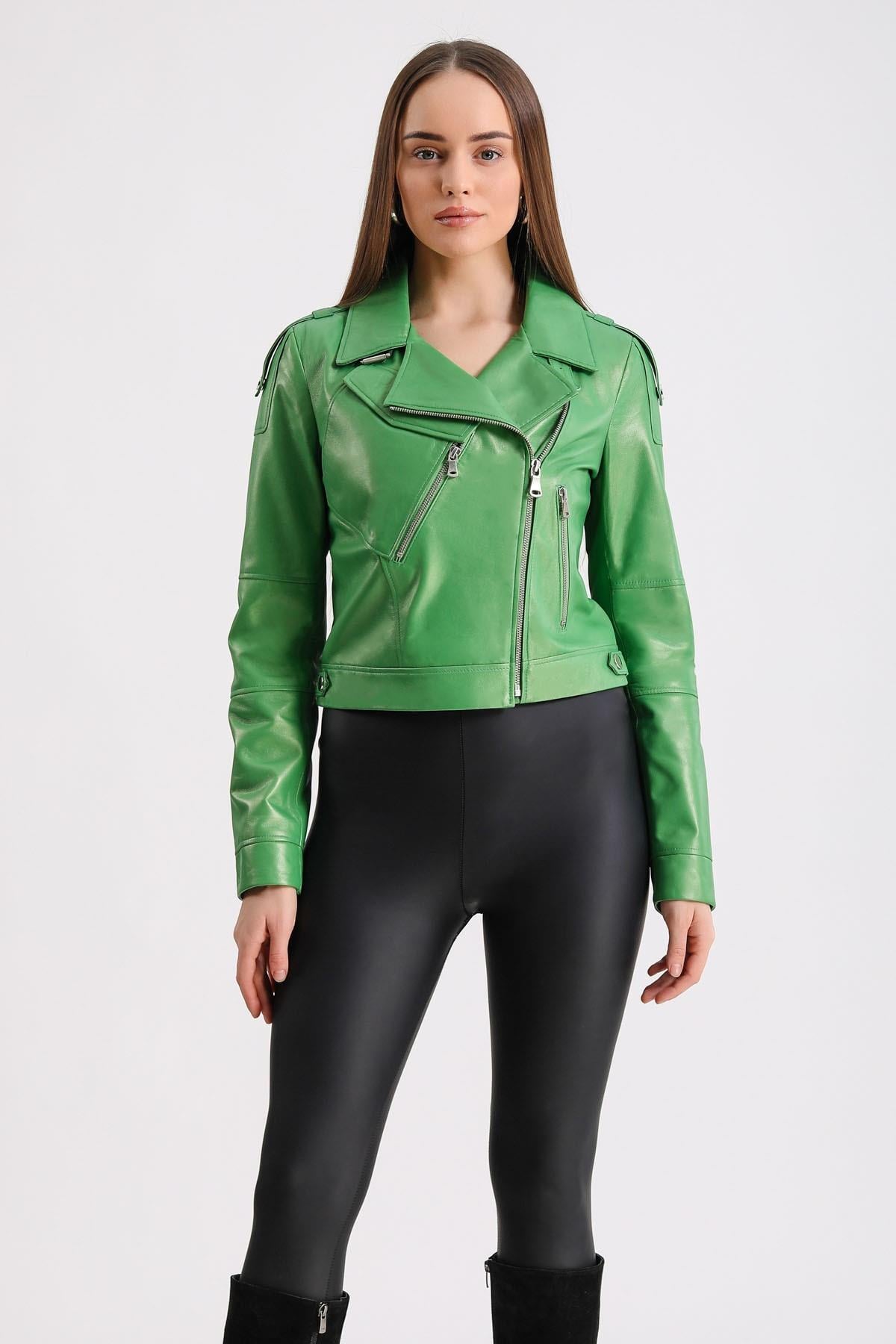 Зелёная кожаная куртка Benetton, LC Leather Club