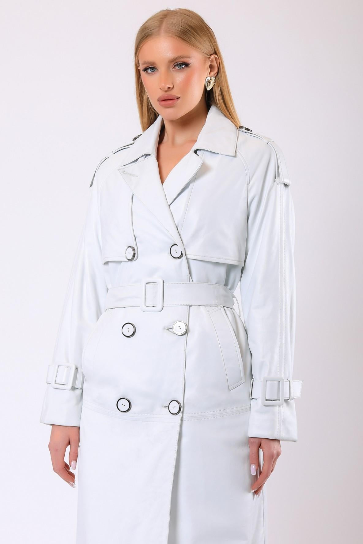 Beyaz Celine Hakiki Deri Trench KabanKaban