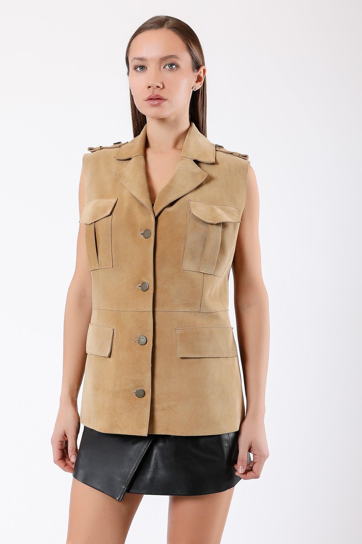 Camel Beige Genuine Leather Vest, LC Leather Club
