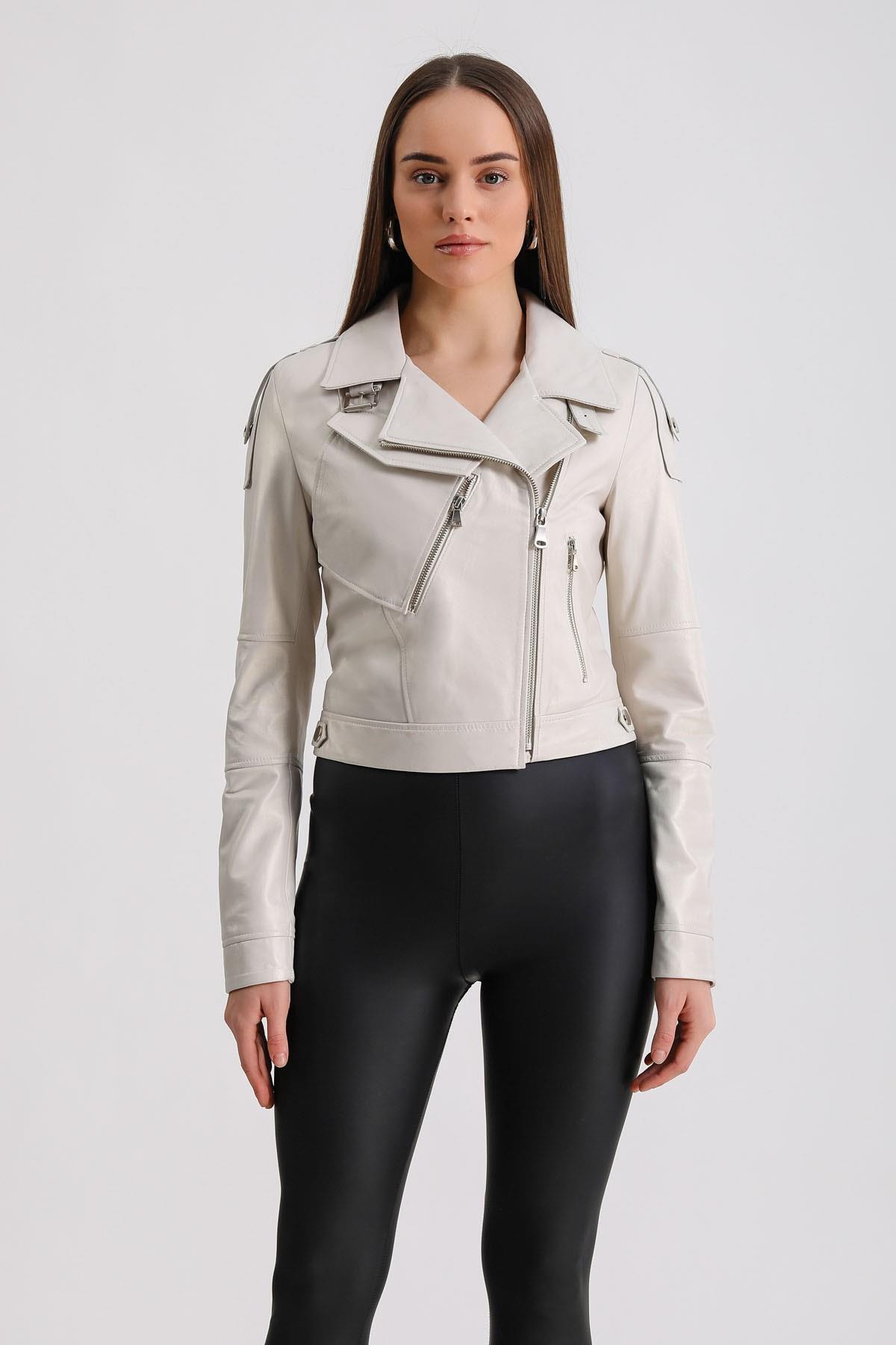 سترة جلدية بيضاء لؤلؤية, LC Leather Club