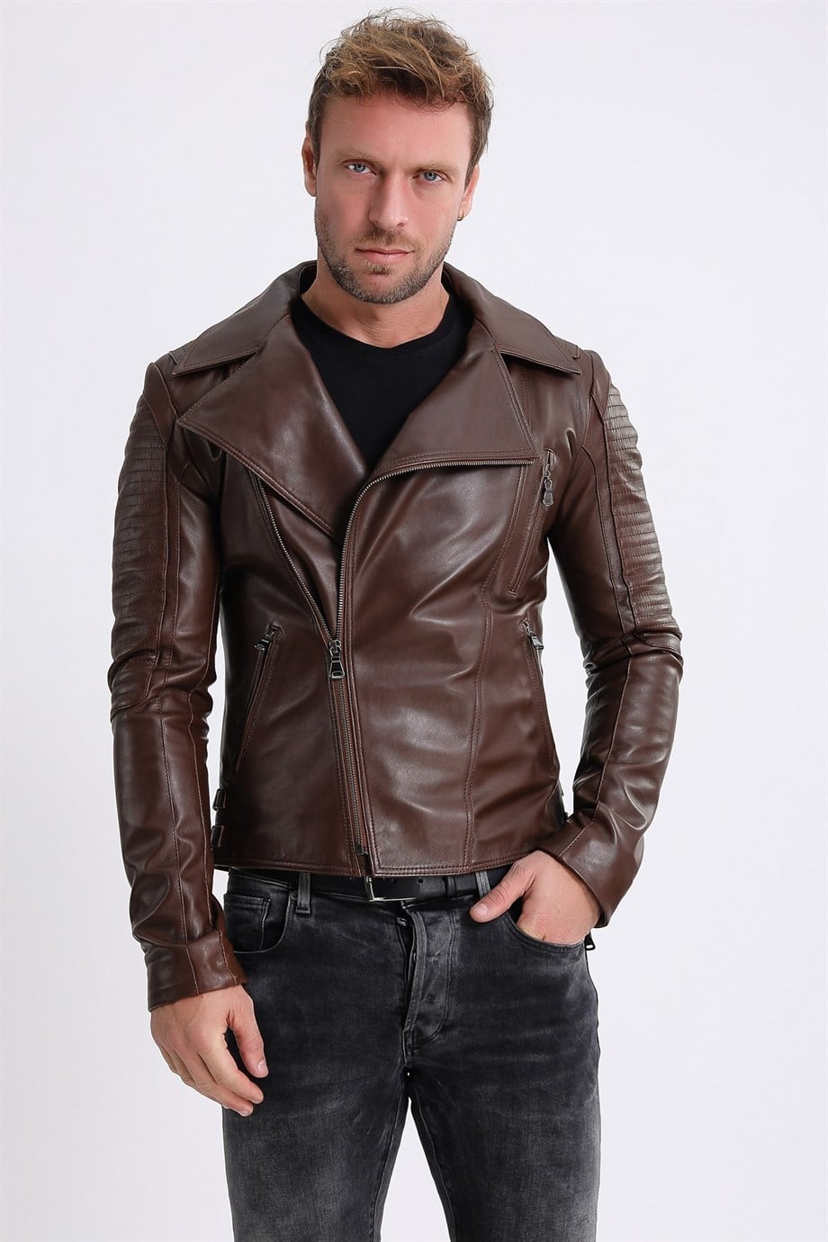 Kahve Biker Deri CeketCeket
