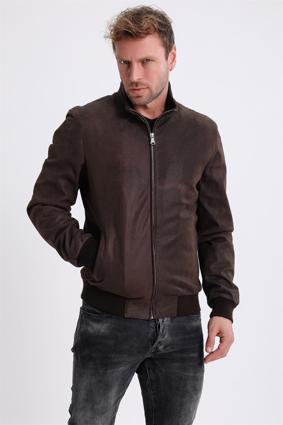 Коричневая кожаная куртка Diagonal, LC Leather Club