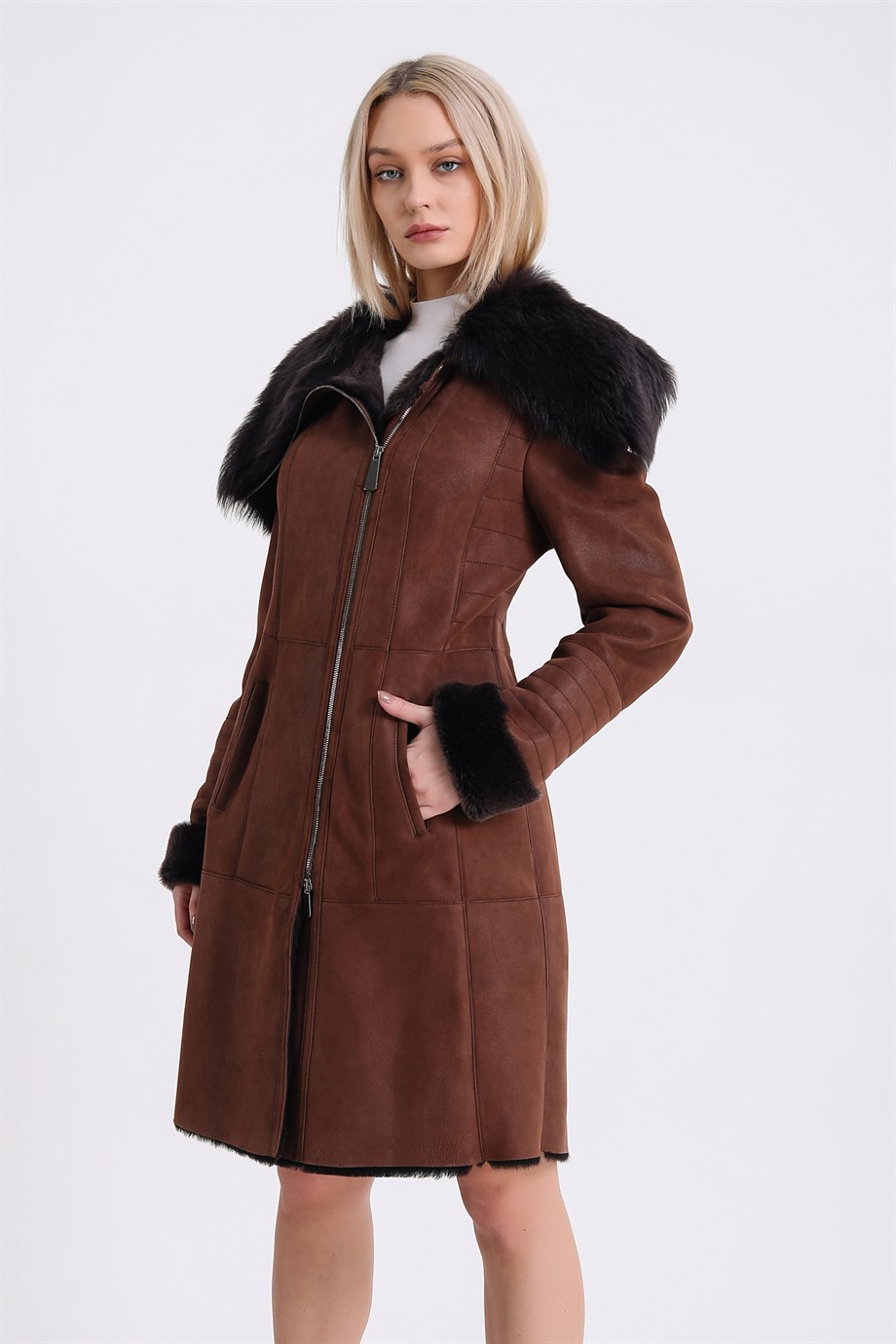 Kahve Kuzu Kürk Kaban, LC Leather Club