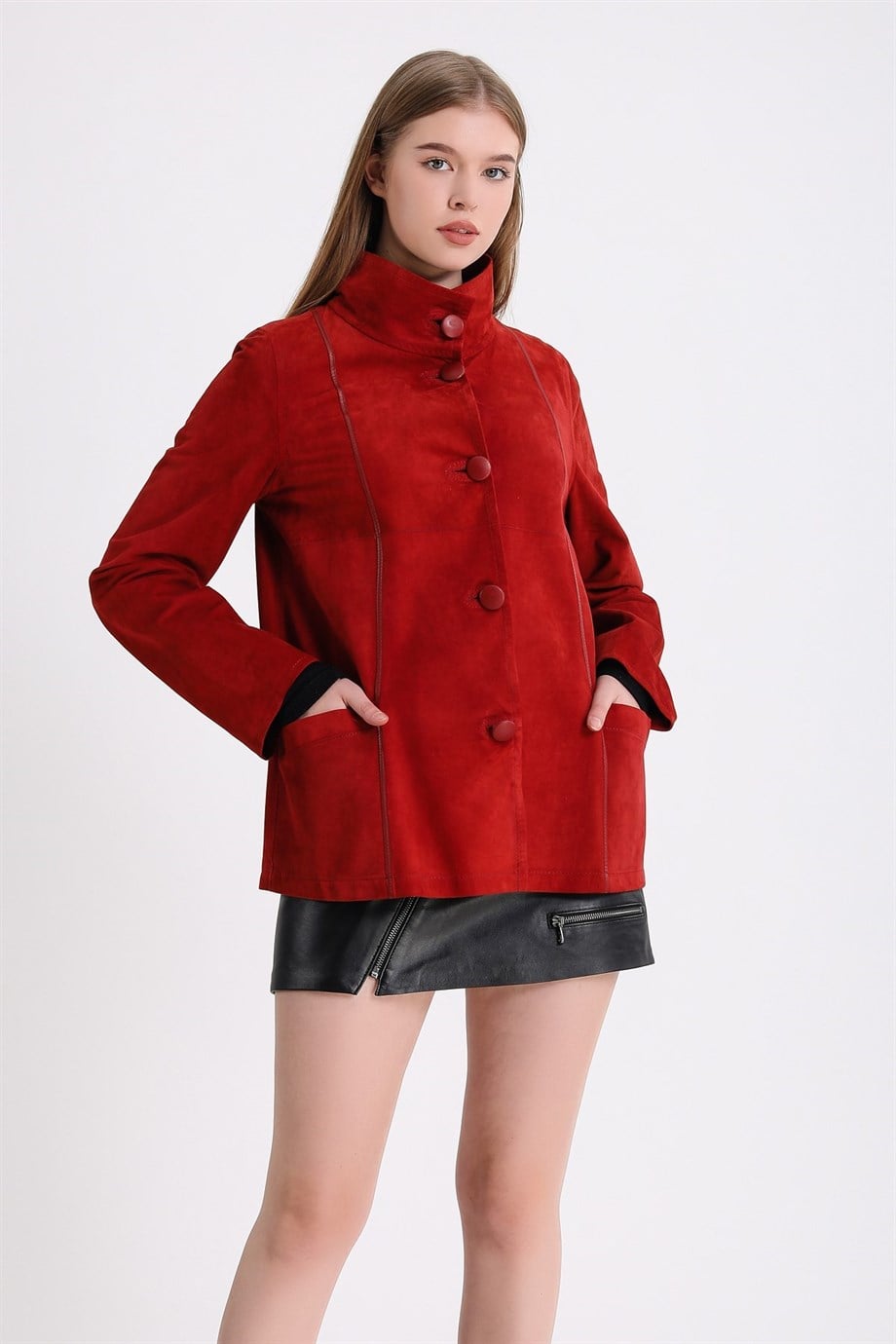 Red Reversible Suede Leather Coat, LC Leather Club
