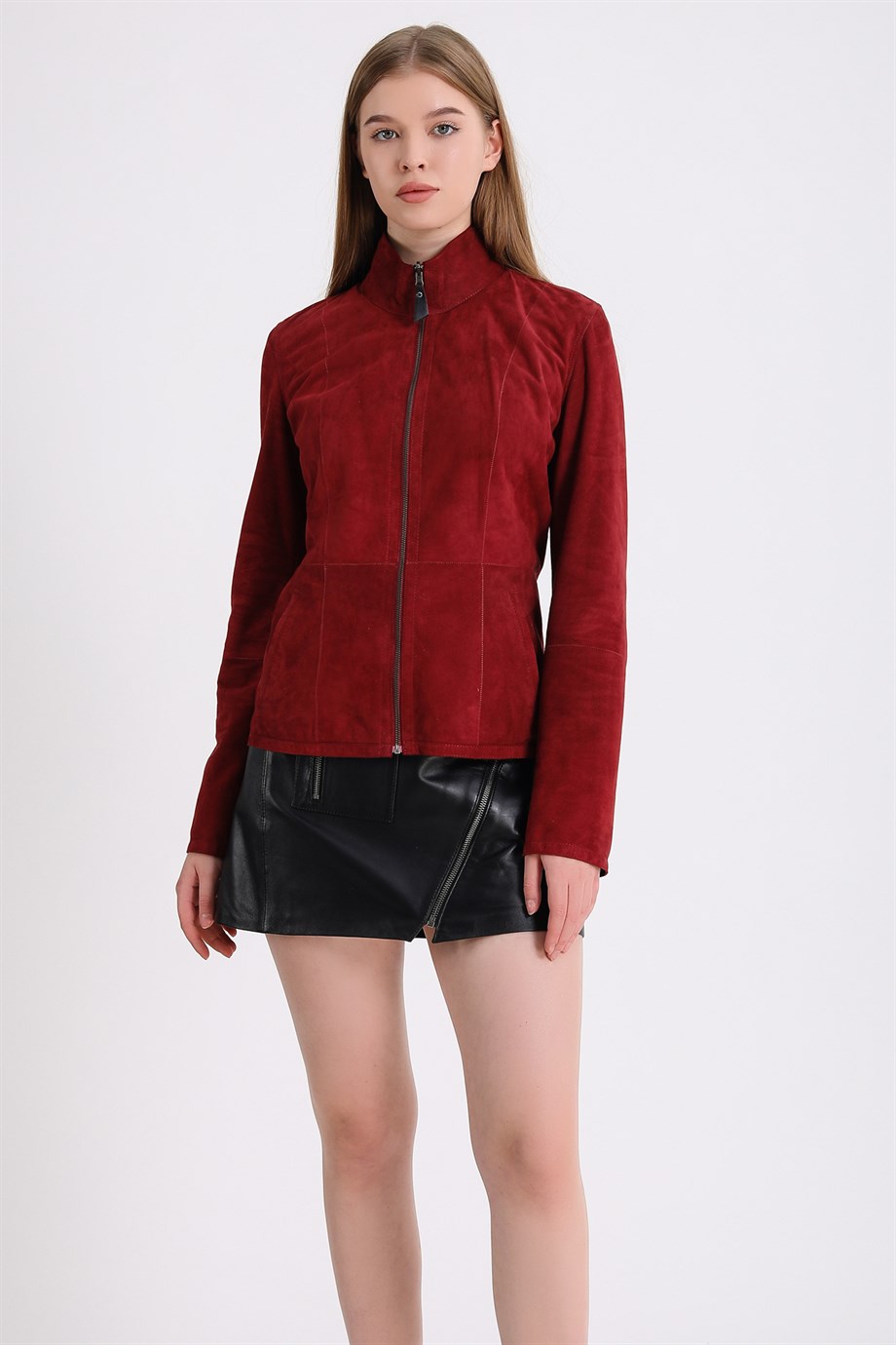 Красно-чёрная замшево-кожаная двусторонняя куртка, LC Leather Club