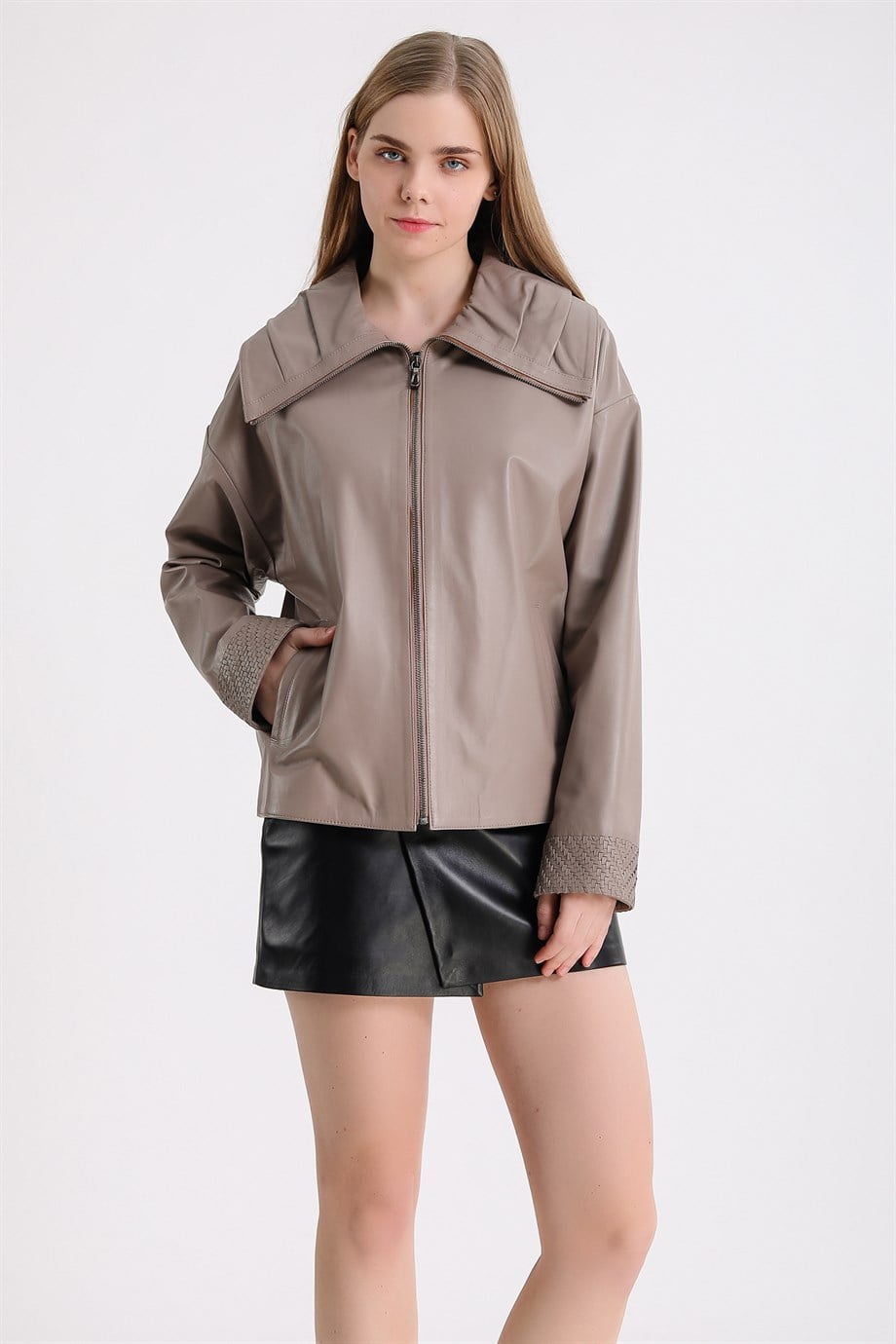Koyu Krem Oversize Deri CeketCeket