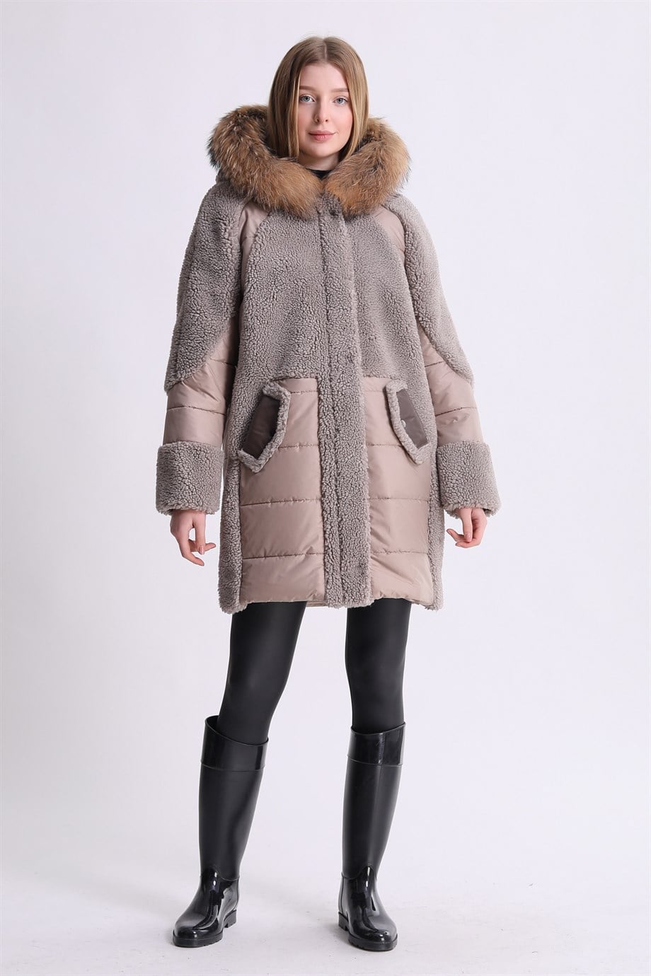 Krem Tilki Aksesuarlı Puffer Kaban