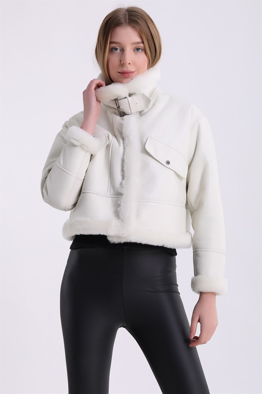 Lacivert Glam Kuzu Kürkü CeketCeket