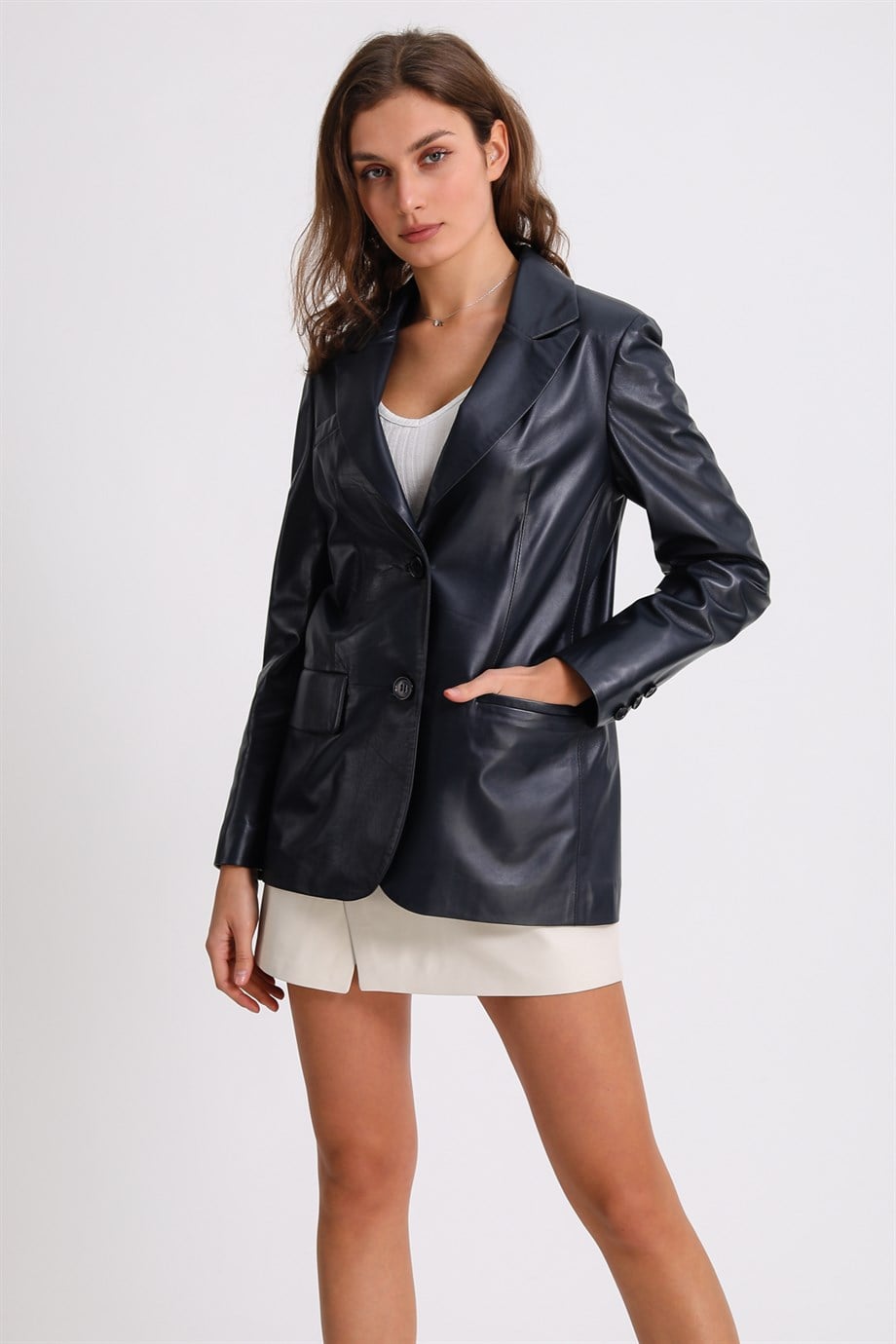 Lacivert Kuzu Derisi Blazer CeketCeket