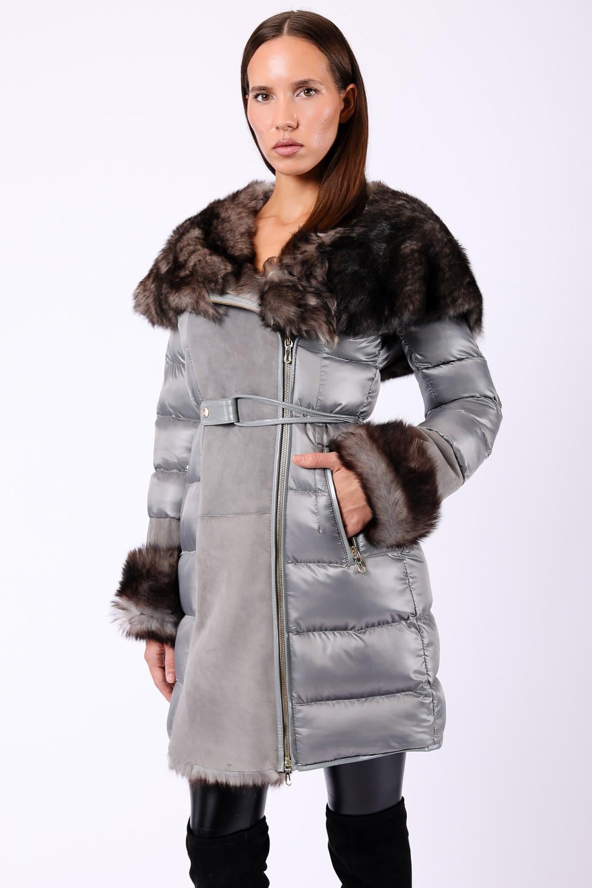 Metalik Gri Toskana Süet Kürk KabanKaban