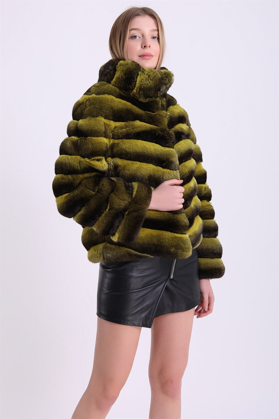 Olive Çinçilla Kürk Ceket, LC Leather Club