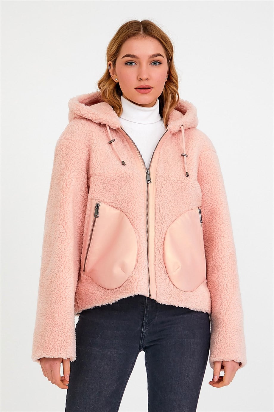 Pembe Kuzu Derisi Aksesuarlı Puffer MontMont
