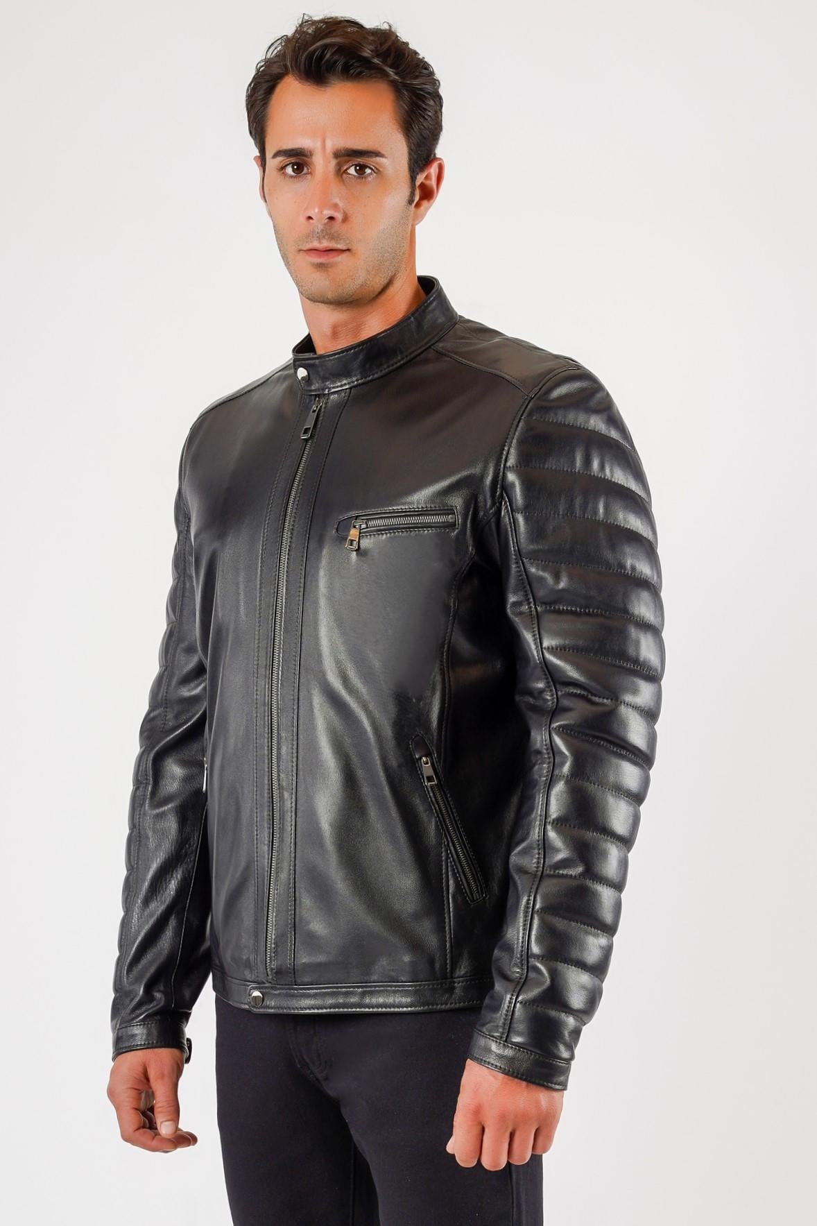 Siyah Biker Hakiki Deri CeketCeket
