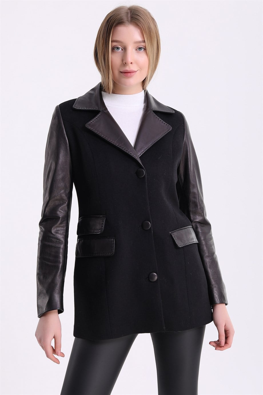سترة بليزر كشمير سوداء, LC Leather Club
