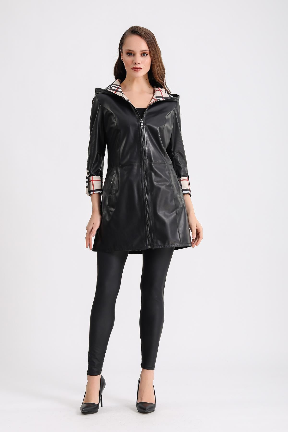 سترة جلدية سوداء بوجهين, LC Leather Club