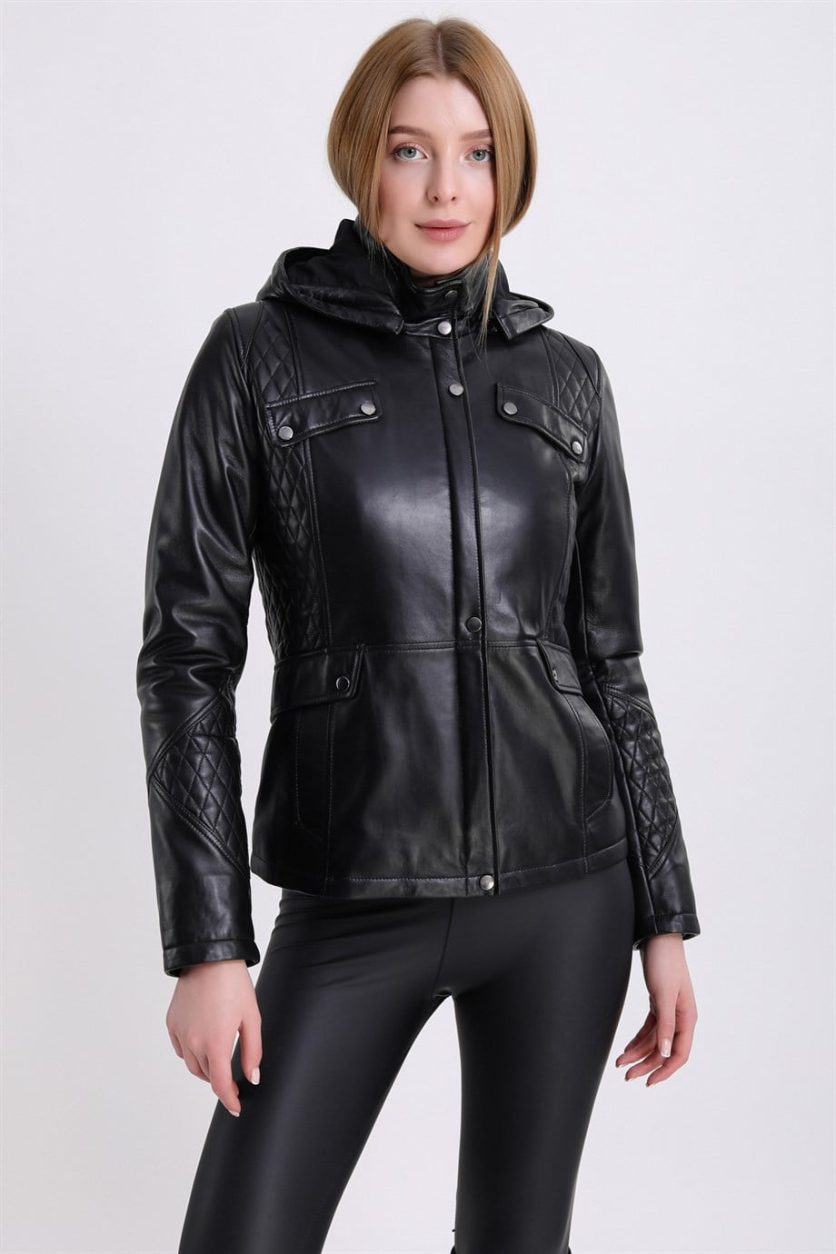 Чёрная кожаная куртка с капюшоном, LC Leather Club