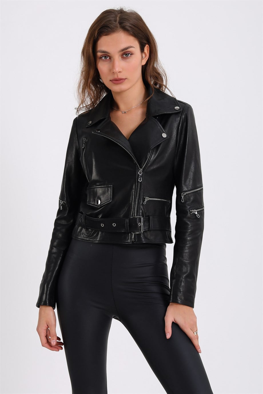 Siyah Kruvaze Biker Deri CeketCeket