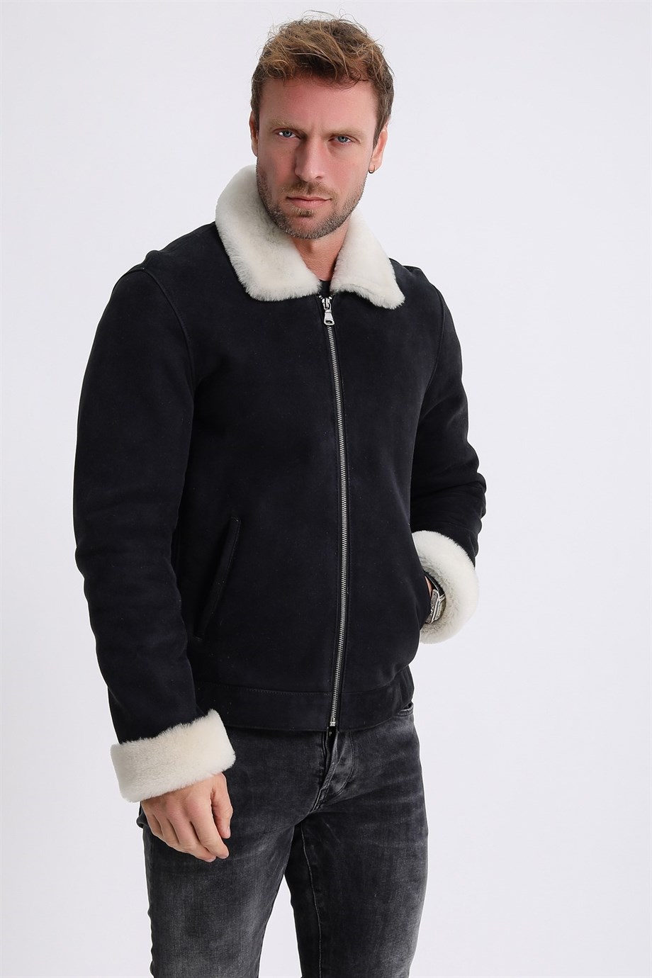 Siyah Pilot Süet Kürk Ceket, LC Leather Club