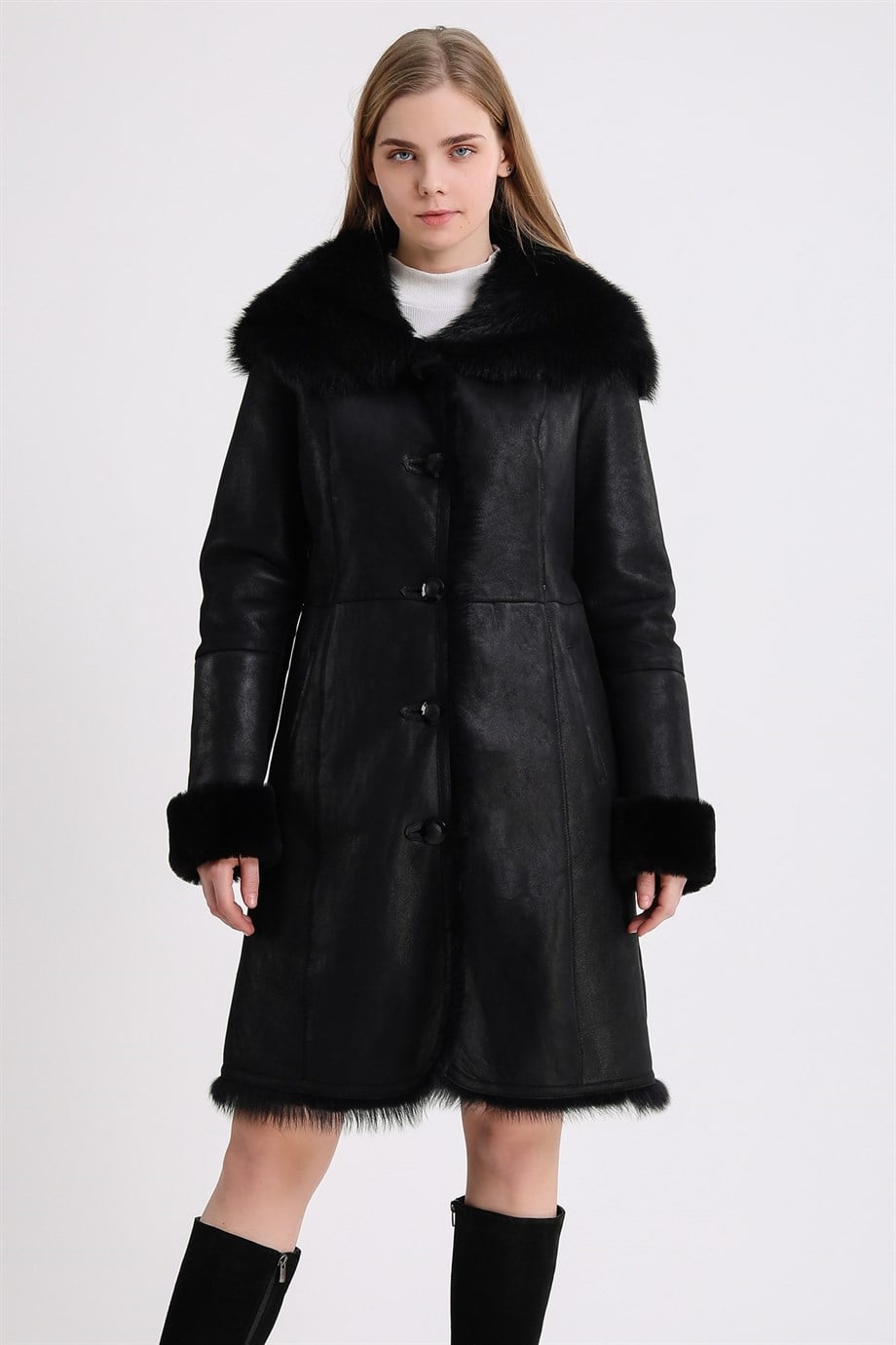 Black Silky Tuscan Fur Coat, LC Leather Club